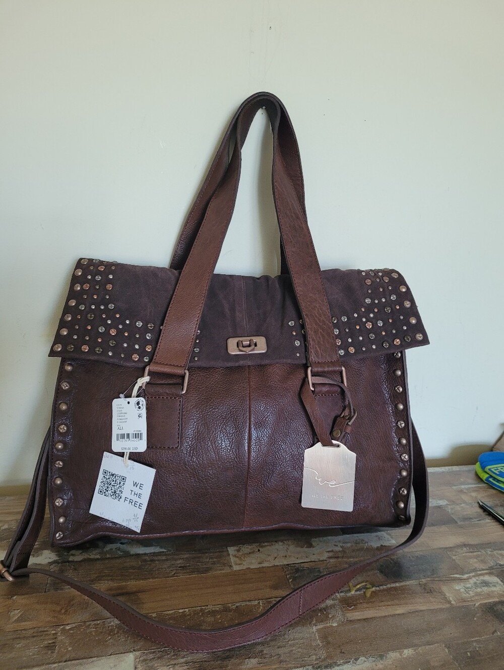 Free People We The Free Shay Stud Tote Leather Suede Bag - Picture 6 of 13
